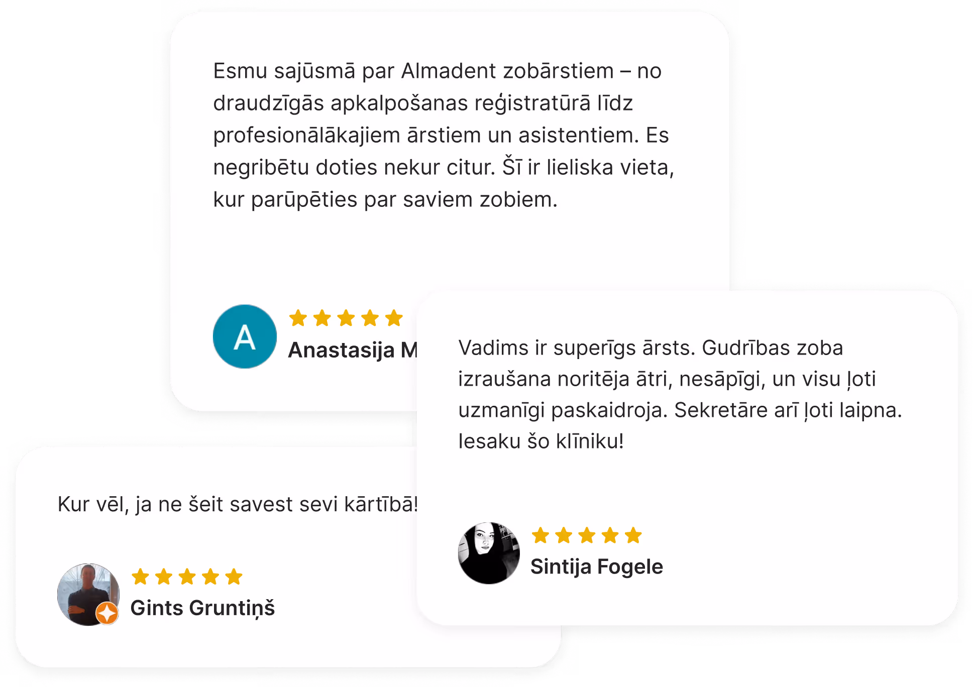 Pozitīvas pacientu atsauksmes par Almadents zobārstniecības klīniku Google platformā